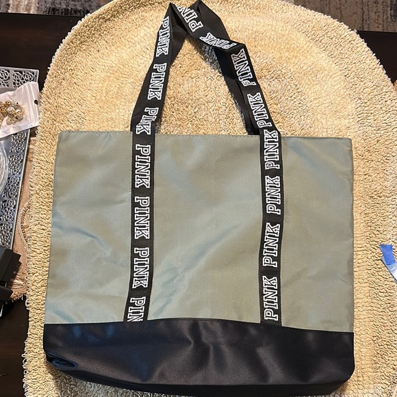 PINK Green and Black Color-Blocked Tote - Picture 7 of 9